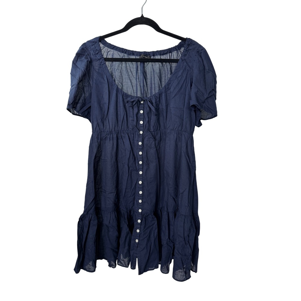 J.Crew Dress Navy Blue Cotton Voile Button-Front Tiered Mini